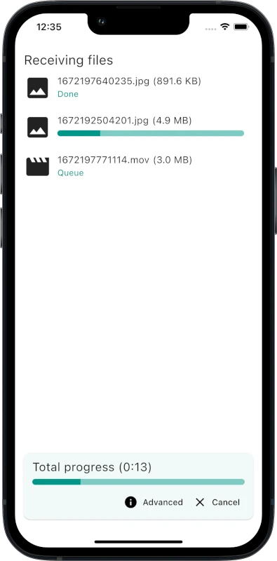 iPhone 接收照片与视频的进度界面